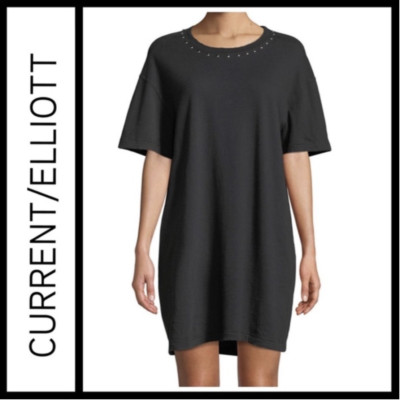 Current/Elliott T-Shirt Dress Womens 1 Small Black The Glitter Rock Short Sleeve