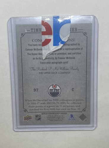 2019 UD CHRONOLOGY TIMELESS MOMENTS CONNOR MCDAVID AUTO SSP AMAZING PIECE - Picture 3 of 7