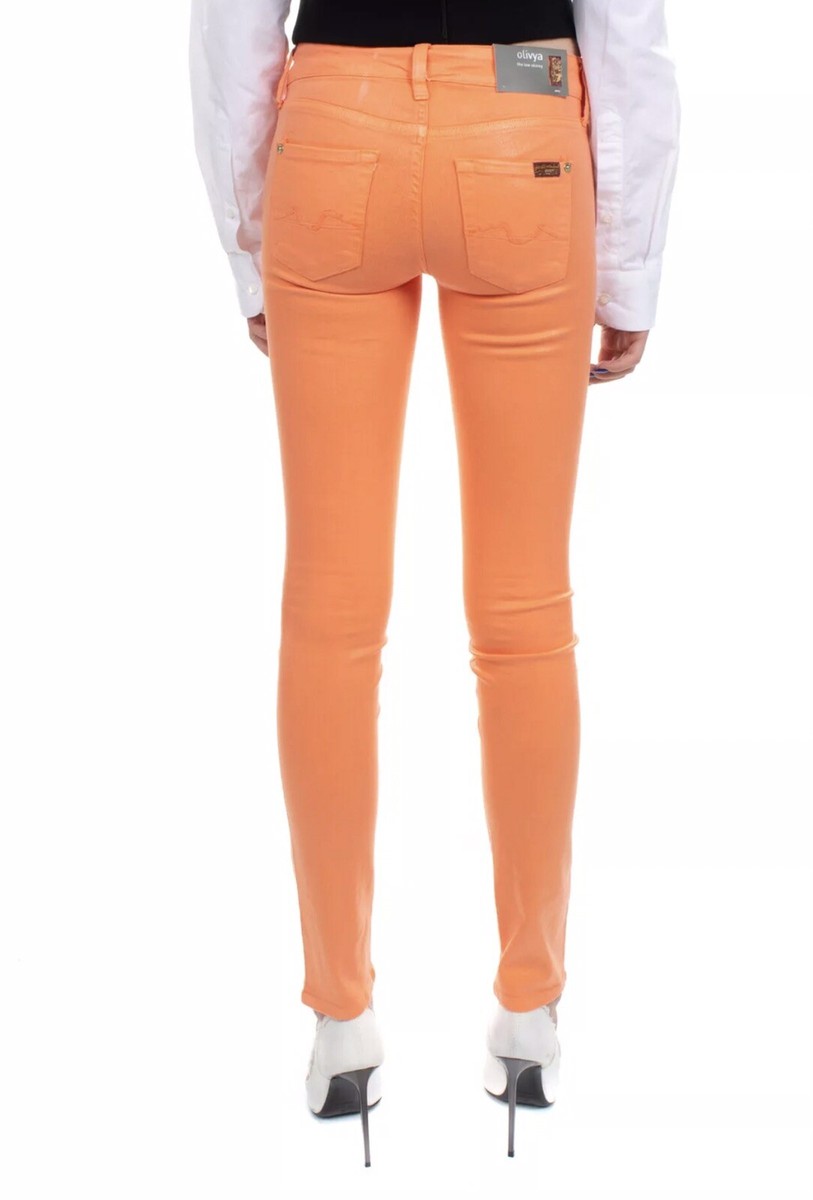 FOR ALL MANKIND Womens NWT Sz 24 Orange Olivya Low Skinny Coated