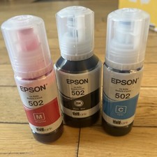 Epson 502 ink bottle Lot Black Magenta Cyan NO YELLOW Genuine OEM Exp: 06/2027