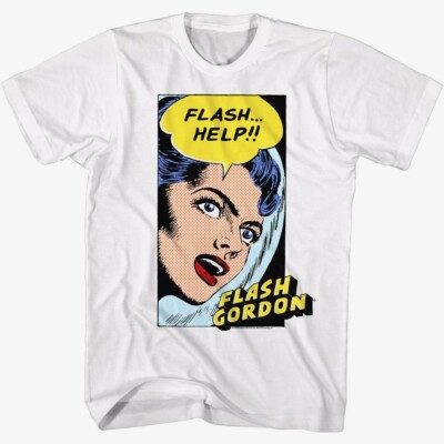 Flash Gordon Mens T Shirt New Space Adventurer 80's Help Me White Cotton