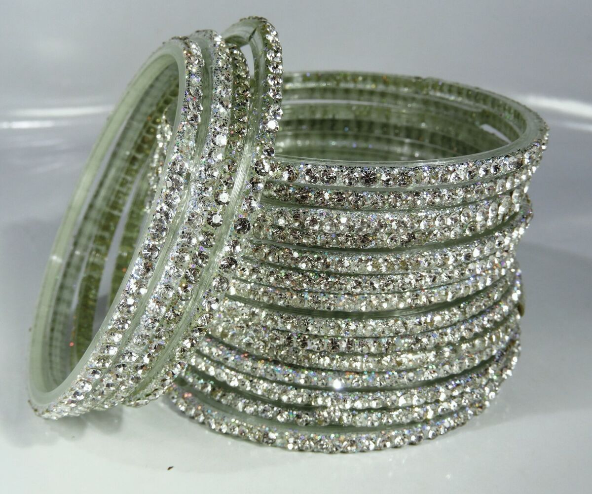 24 PCS 66 mm Faceted Zircon Cut WHITE COLOR Glass Bangle 24 PCS 66 mm Faceted Zircon Cut WHITE COLOR Glass Bangle