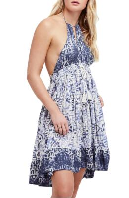 free people beach day mini dress Free People Beach Day Mini Dress Small Blue White Halter A Line