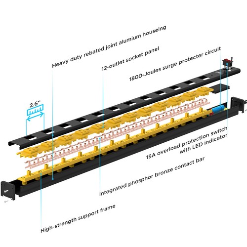 CRST Heavy Duty Power Strip Bar Surge Protector 12-Outlet 15FT Long 1800 Joules - Picture 6 of 8
