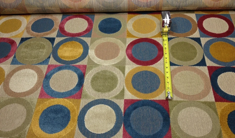 CLARENCE HOUSE TURANDOT MULTI GEOMETRIC CIRCLE LINEN VELVET FABRIC BY THE YARD - Image 3 of 4