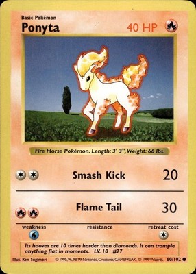 Pokemon Shadowless Base Common Ponyta 60/102 - Near Mint (NM)