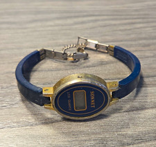 Sonnet LCD Quartz Digital Oval Watch Blue Dial Gold Tone Case Blue Bracelet
