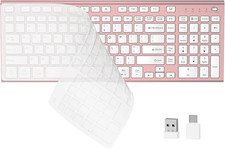 Wireless Silent Keyboard, Ultra Quiet USB C Low Profile Compact Full Size with N