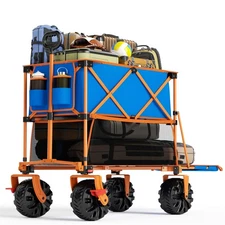 400L Collapsible Double Decker Beach Wagon with Brakes, Folding Beach Cart wi...