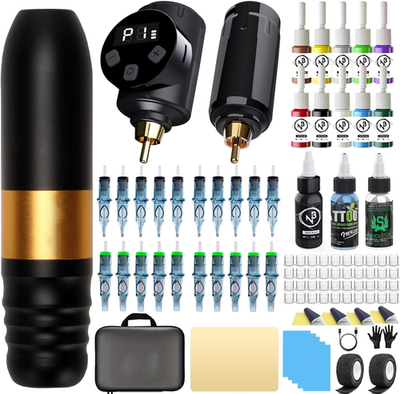 Tattoo Kit Tattoo Wireless Tattoo Machine with 2 Batteries, Tattoo