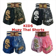 Kids Muay Thai Fight Boxing Shorts Dragon Grappling Fitness Gym Gear Satin