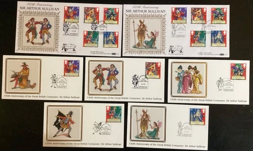 GB 1992 Gilbert and Sullivan FDCs, Benham Silks, 7 Cover designs  (E13)
