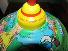 1982 Smurf 8.5" Metal Top Spinning Toy Wood Handle PEYO GREAT GRAPHICS & COLOR — photo 5