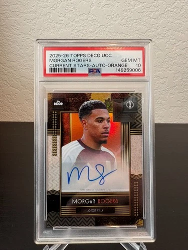 Morgan Rogers Auto 2025-26 Topps Deco UCC Orange #/25 Aston Villa PSA 10 POP 1