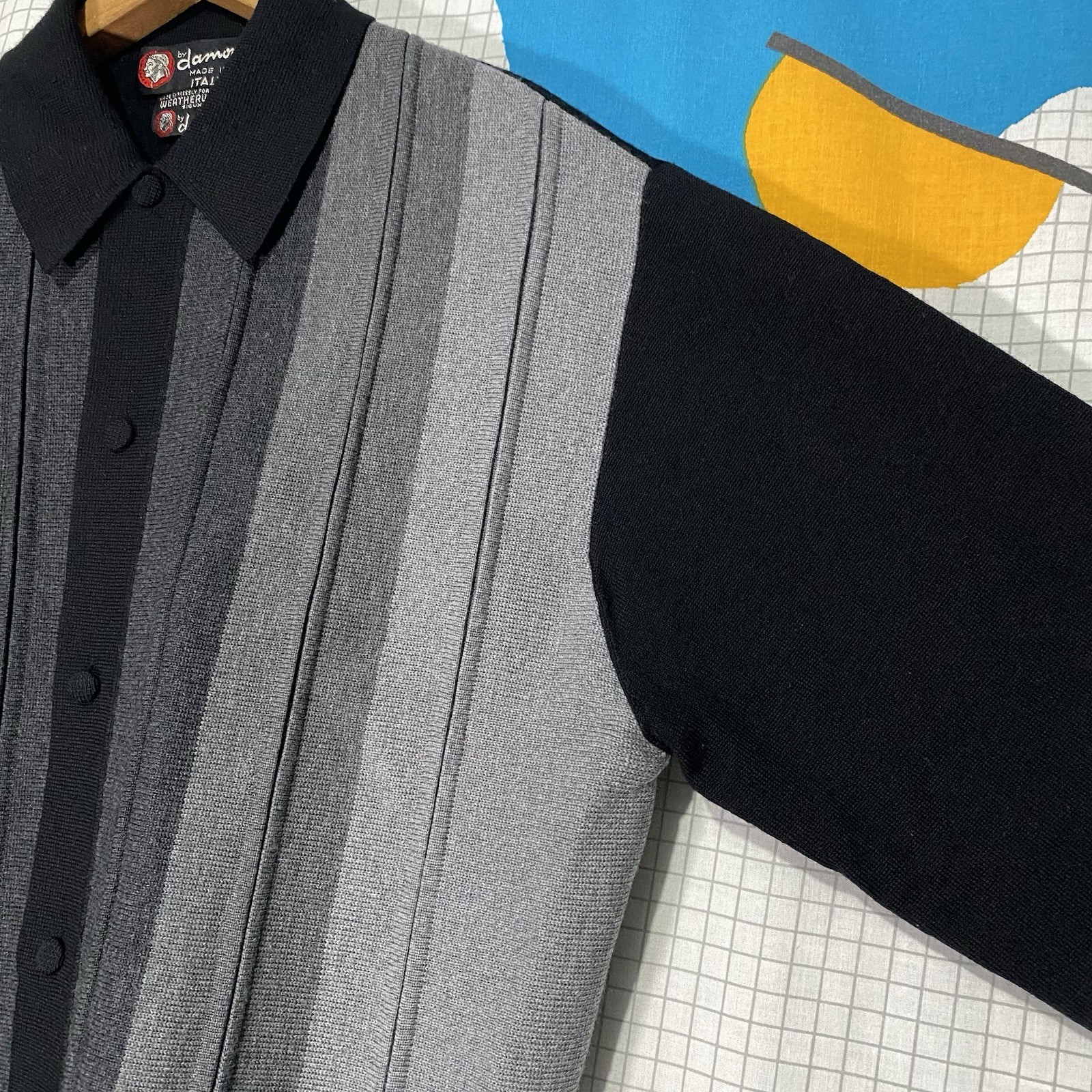 Vintage 50s Damon Wool Cardigan Striped Sweater 60s Loop Collar Rockabilly Italy