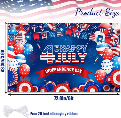 4th of July Backdrop, Happy 4th of July Banner, 4th of July Decorations, America - Picture 3 of 8
