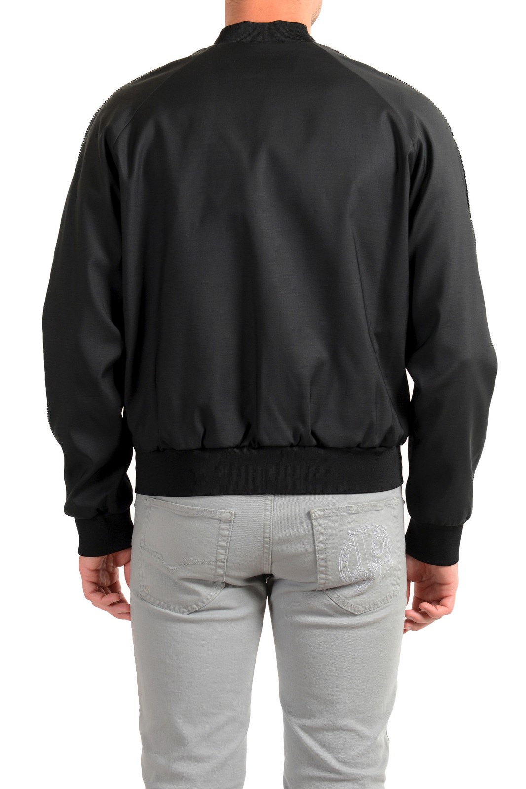 Dsquared2 Men's Black Wool Silk Embellished Full Zip Windbreaker Jacket image 3