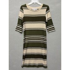 VTG Emma & Michele Dress Women's 12 Y2K Bodycon Stretch 3/4 Sleeve Striped Maxi