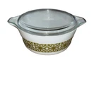 Vintage Pyrex Verde Square Green Flower 475-B 2 1/2 Qt Casserole Dish with Lid
