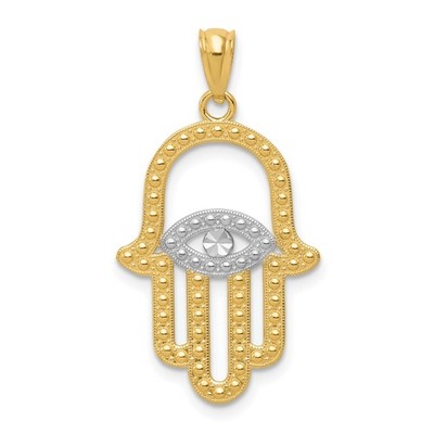 14k Gelb-Rhodium Gold Hamsa Anhänger Böser Blick Schutz Amulett Halskette Charm