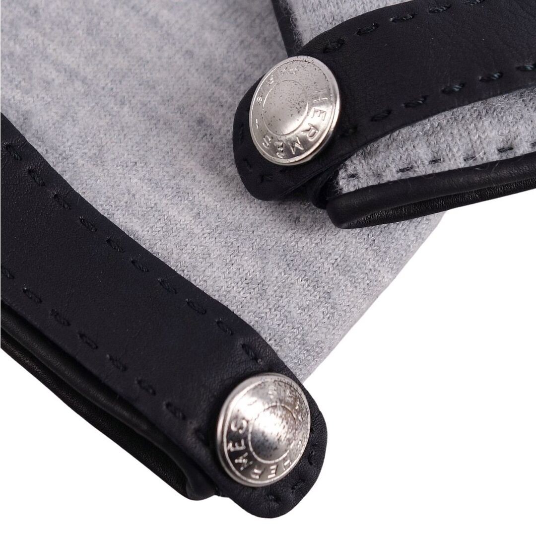 Hermes gloves lamb leather cashmere women 7.5 black gray Used MOLO-0 thumbnail 5