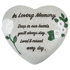 Memorial Heart Plaque Flower Diamantes and Wording Polyresin - In Loving Memory
