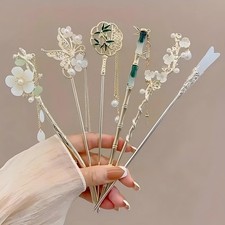 1/6pcs Chinese Tassel Hair Stick Floral Design Women Jewelry Hairpin Accessory