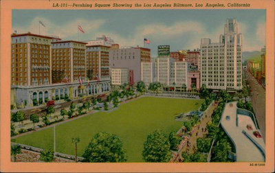 #ad Pershing Square Los Angeles Biltmore Postcard LA 101 Curteich Unposted Colorful $4.95