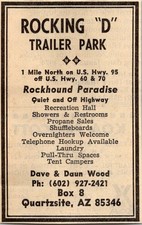 Rocking D Trailer Park Dave & Daun Wood Quartzsite AZ 1974 Ad TAK6-S122