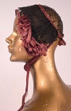 MID 19TH C 1850  S BLACK NET BONNET W LACE  SILK RIBBON TRIM 
