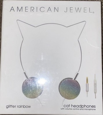 American Jewel Cat Headphones in Glitter Rainbow Color NIB