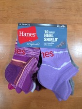 Hanes Original Girls  Multicolored Ankle Socks 10-Pair Sz 6-10.5