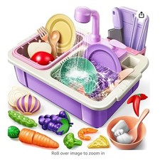 Play Sink with Running Water, Cutting Food Play Dishes PURPLE