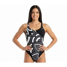 NEW Arena Bodylift Shaping Swimsuit Black White Geometric Print One Piece Women
