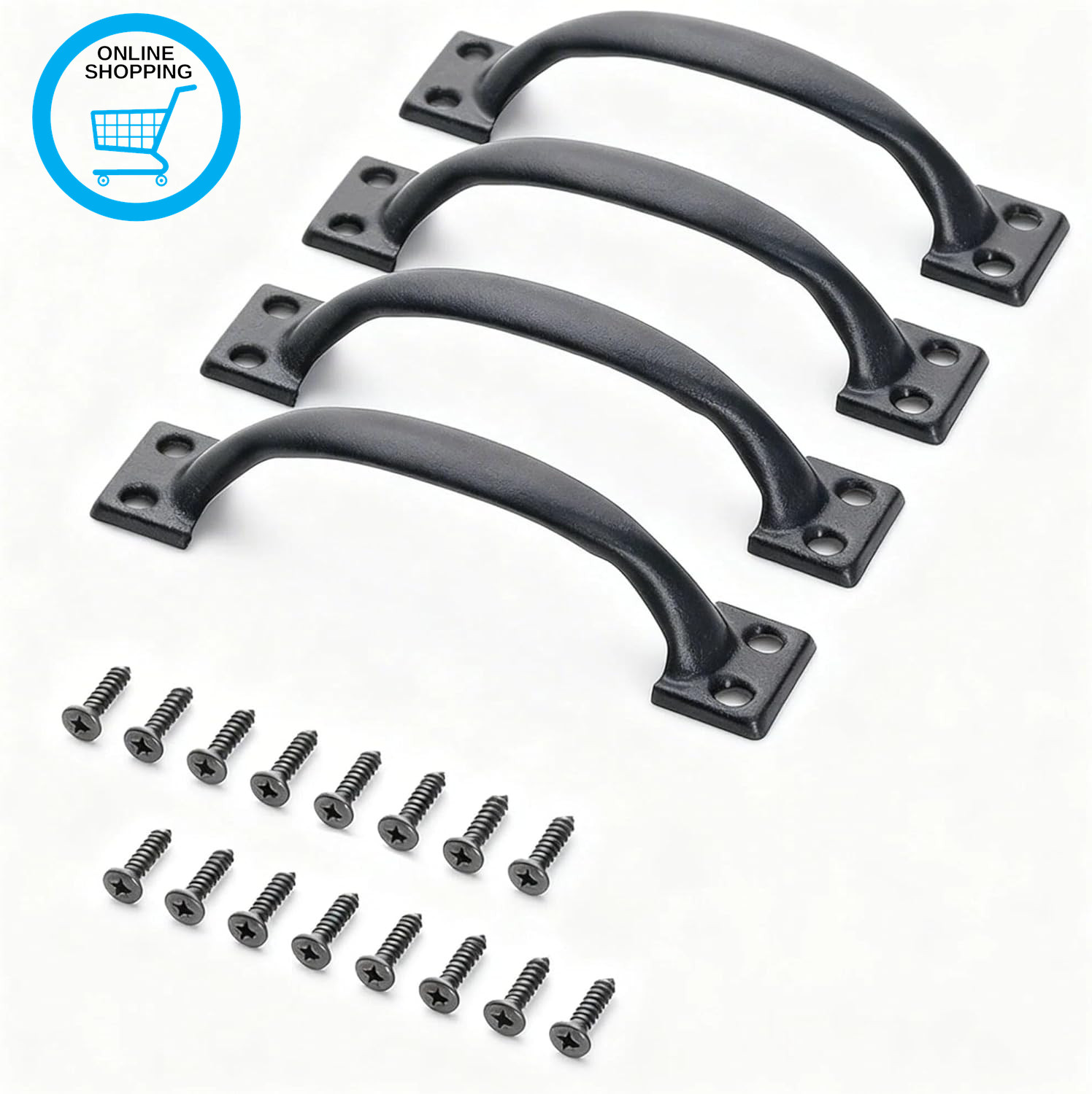 4 Pcs Black Door Handles, 98Mm Length Gate Handles for Wooden Gates, Shed Door H
