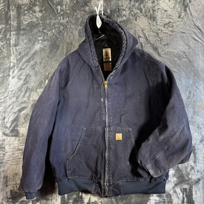 Vintage Carhartt J130 MDT Hooded Jacket Navy Blue Quilted Full Zip