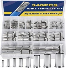 Wire Ferrules Kit 340Pcs 8 Sizes AWG 2/0 1/0 2 4 6 12 Tinned Copper Size: 340