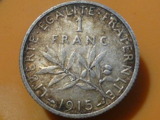 1 FRANC SEMEUSE (ARGENT) 1915 RARE & BELLE QUALITE TTB !