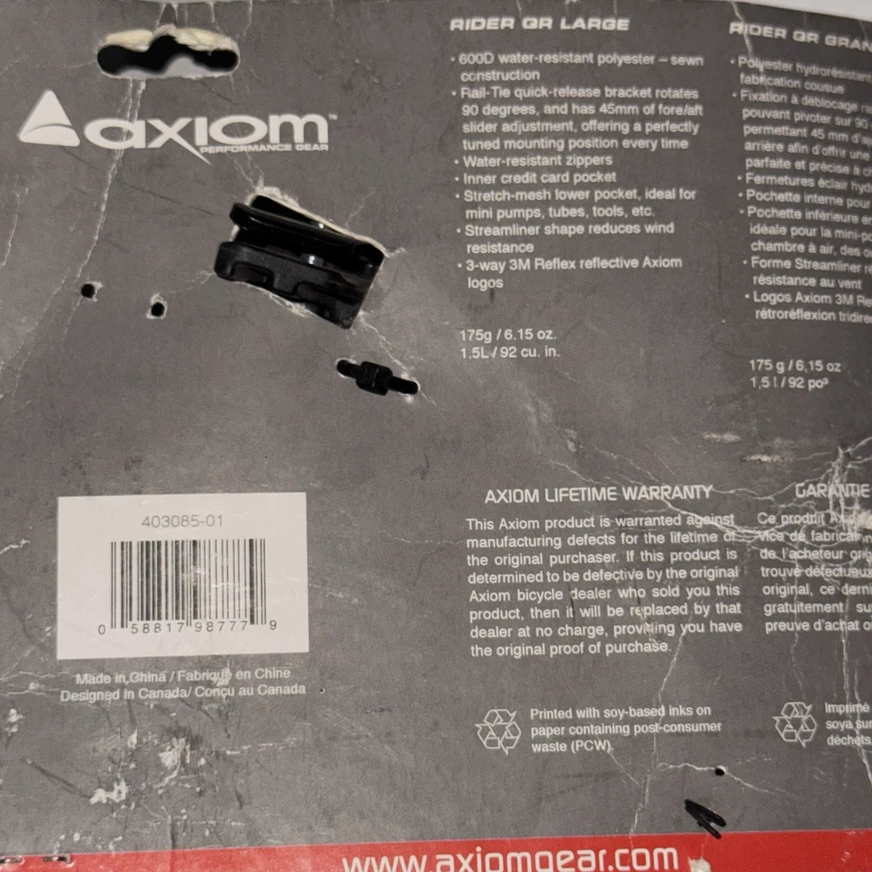 Axiom Rider QR 1.5L Grande/Grande - Bolsa de Asiento de Bicicleta Touring Urbano Negro/Gris Nuevo de Lote Antiguo Foto 4 de 4