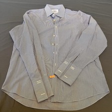 Charles Tyrwhitt Mens Dress Shirt 17/37 Classic Fit Blue/White Stripe Non Iron