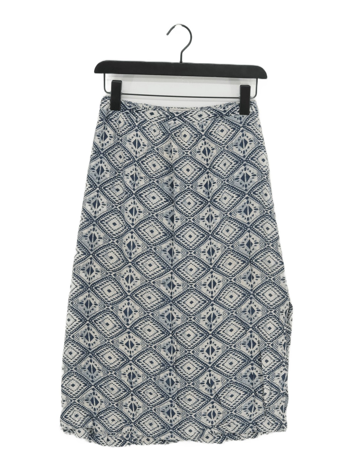 FatFace Blue Geometric Viscose Midi Skirt UK 6 A-Line Style-image