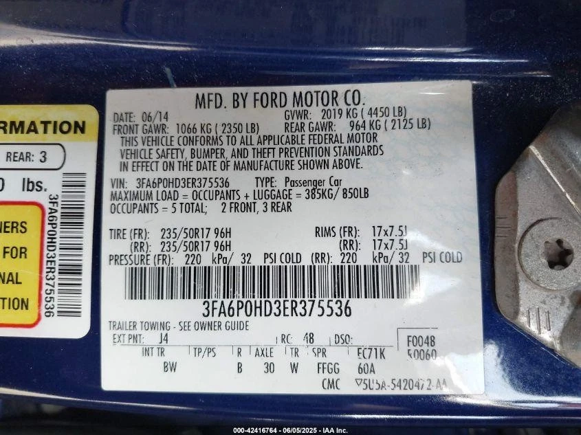 二手右前门窗调节器 前部适合:2014 福特 Fusion 电动 wit — 第 4/4 张图片