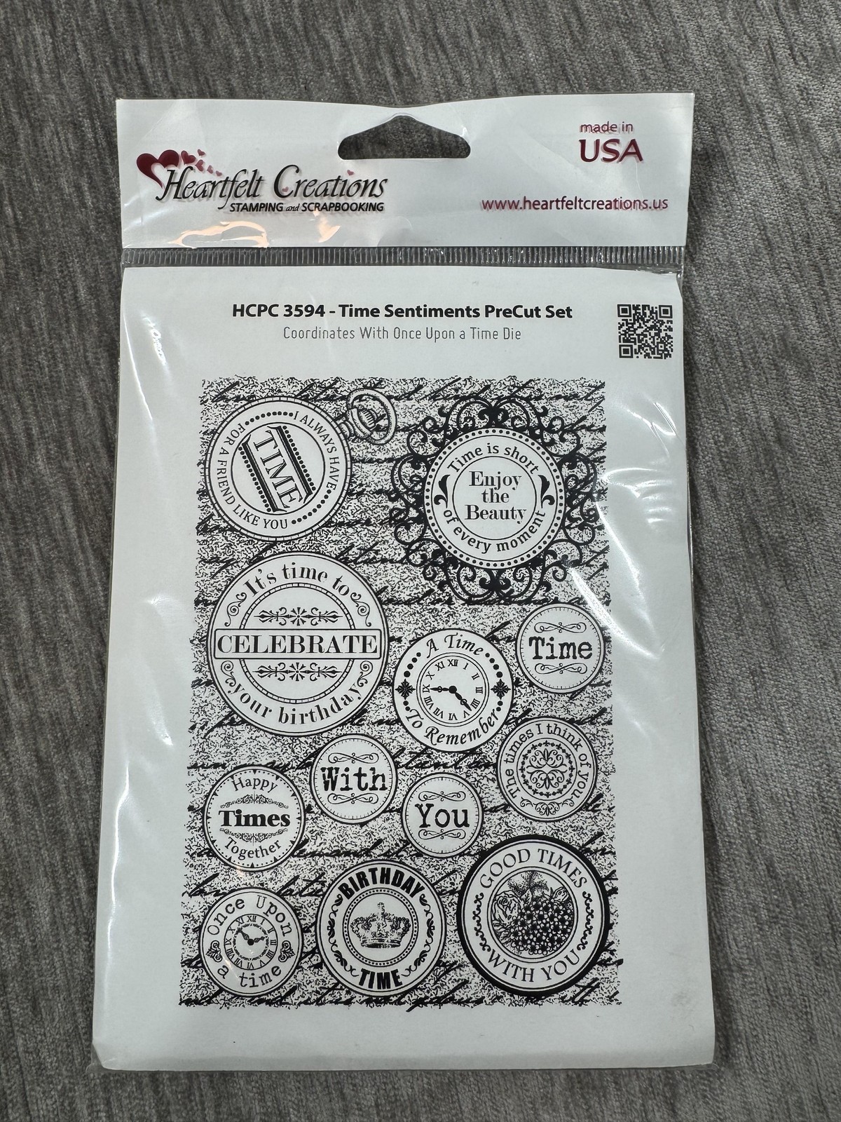Heartfelt Creations Time Sentiments PreCut Rubber Stamp Set HCPC 3594 Made USA