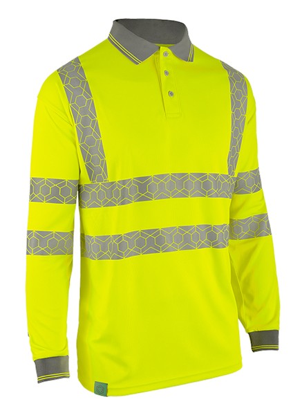 Beeswift Envirowear Hi-Vis Long Sleeve Recyclable Polo Shirt Saturn Yellow S