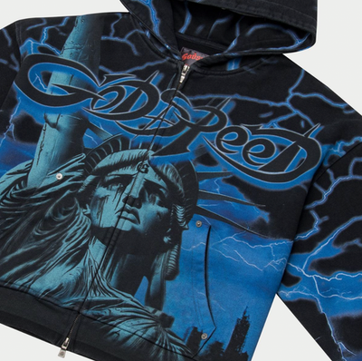 GOD SPEED パーカー メンズ レア GODSPEED Voltage Zip Hoodie (Blue) (Voltage-Zip-Hoodie-Blue-Boom