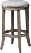 Maven Lane Eva Counter Stool in Reclaimed Oak Finish with Ash Grey Fabric