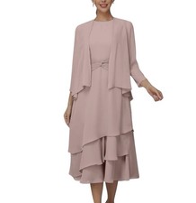 Cicinia Pink Chiffon Two-Piece Tea Length Mother-of-the-Bride Dress - Size 24