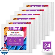 PUOPOSTY 24-Pack 4x4 in Canvas Boards for Painting – 100% Cotton Primed Art S