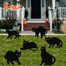 6 Pack Halloween Black Cat Yard Signs with Stakes Scary Silhouette Halloween