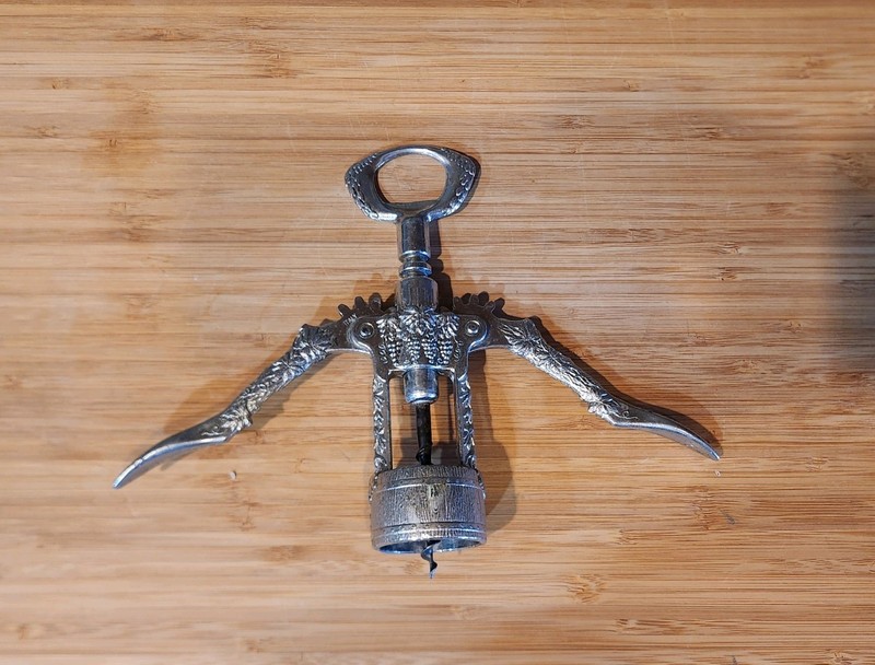 Vintage Ghidini Italian Winged Corkscrew Steel Embossed Grapes & Vines. Italy 8"
